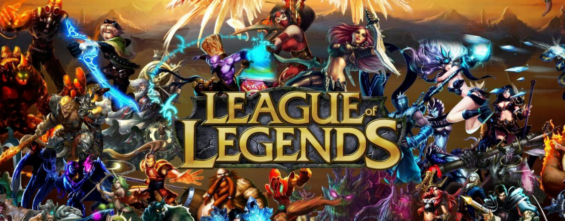 imagem de vários personagens de League of Legends com o nome do jogo na frente